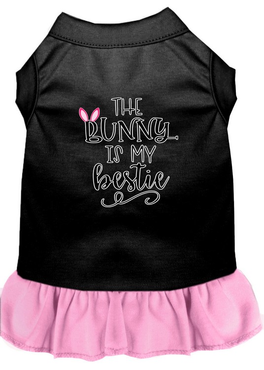 Bunny is my Bestie Screen Print Dog Dress Black with Light Pink XS